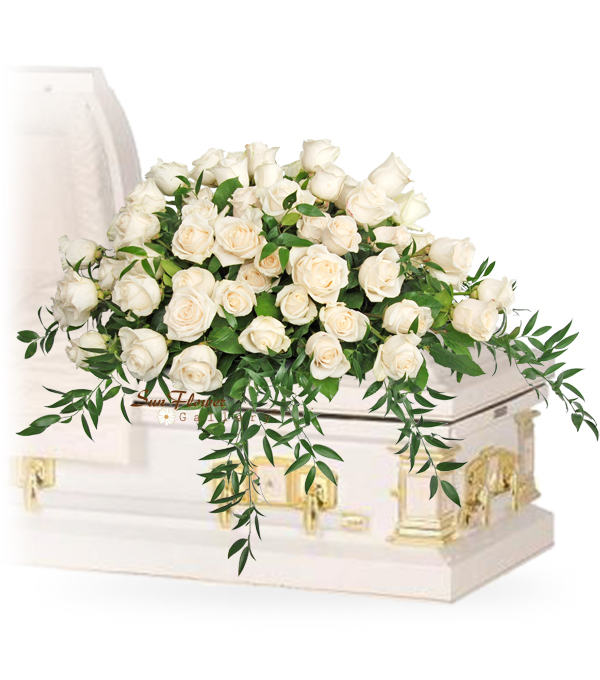 Just White Roses Casket Spray Funeral Florist And Sympathy